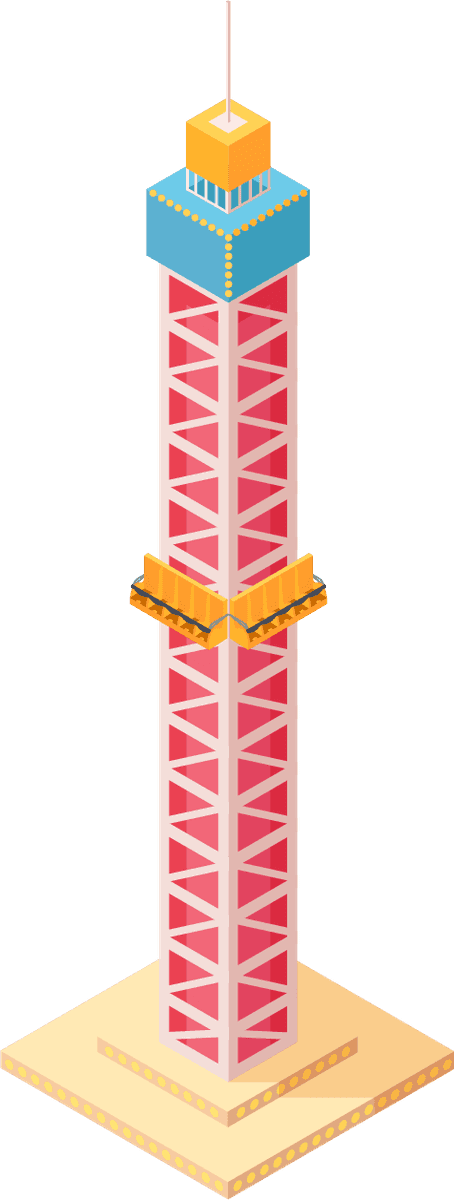 colorful isometric amusement park attraction with thrilling drop tower design and vibrant features