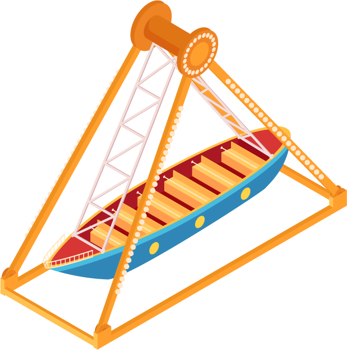 colorful isometric amusement park featuring a thrilling swinging boat attraction