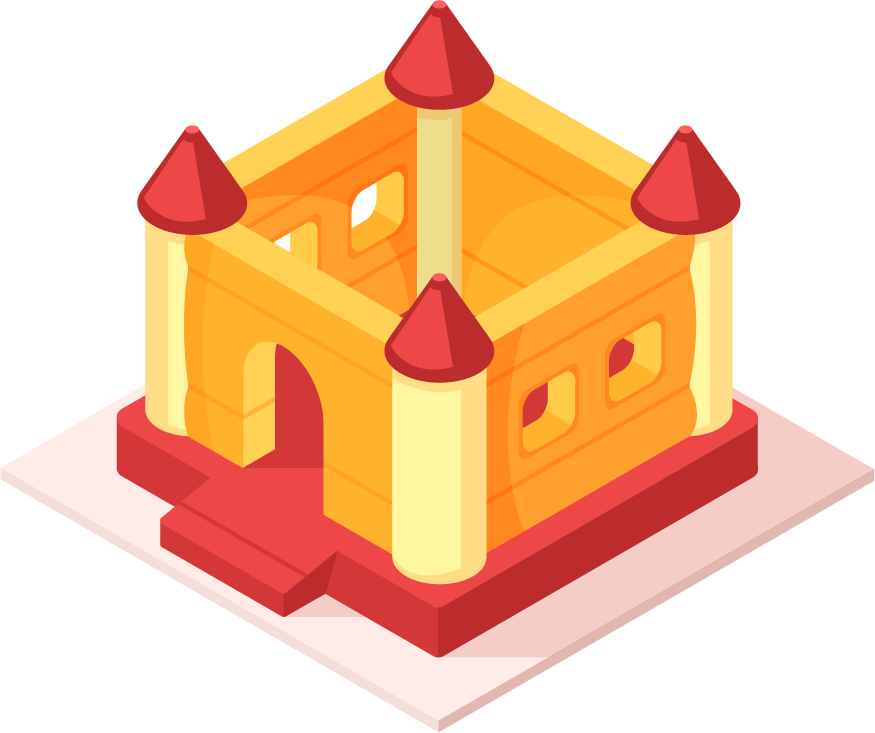 colorful isometric amusement park featuring a cheerful bouncy castle for fun and play