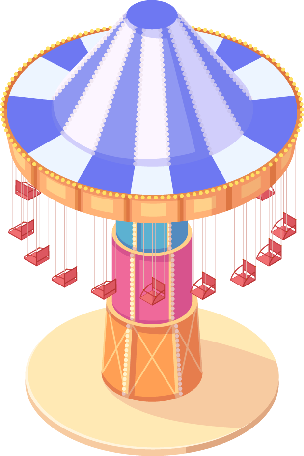 colorful isometric amusement park with vibrant swings and playful aesthetic for digital projects
