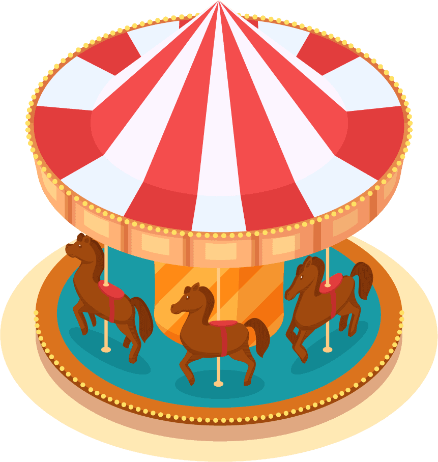 colorful isometric amusement park carousel with cheerful horses for vibrant fun
