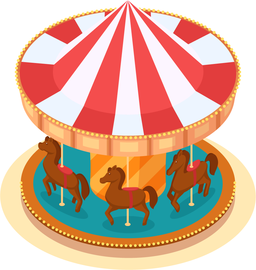 colorful isometric amusement park carousel with cheerful horses for vibrant fun