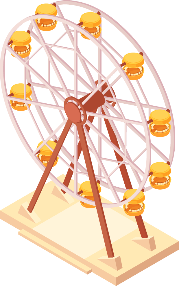 colorful isometric amusement park featuring a classic ferris wheel for fun experiences