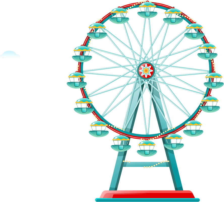 amusement park attractions flat icons set