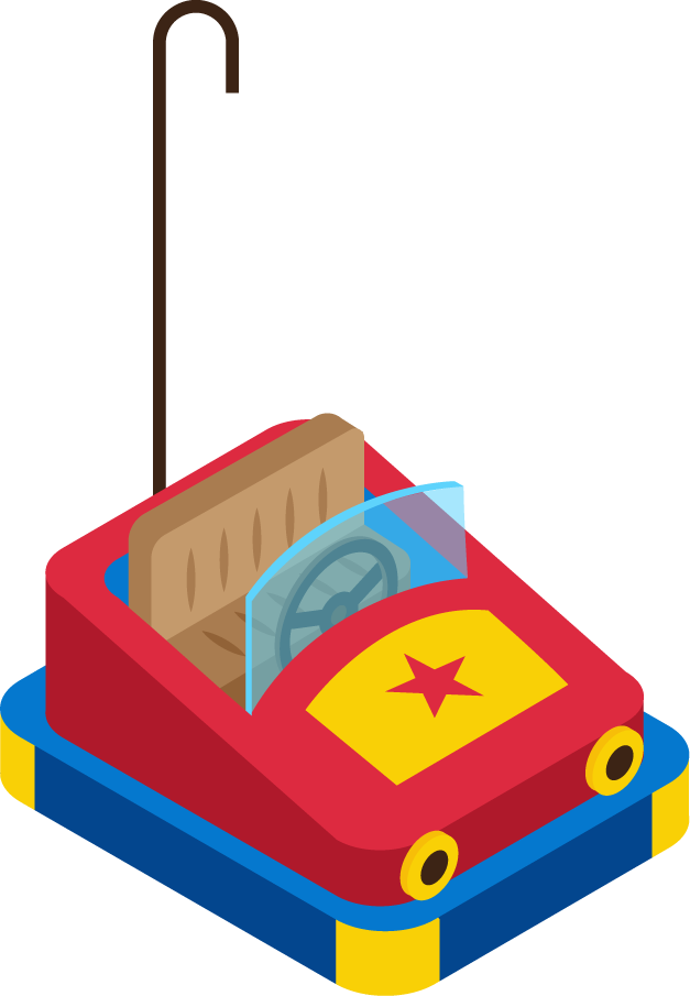 colorful isometric amusement park attraction featuring a whimsical bumper car design for fun experiences