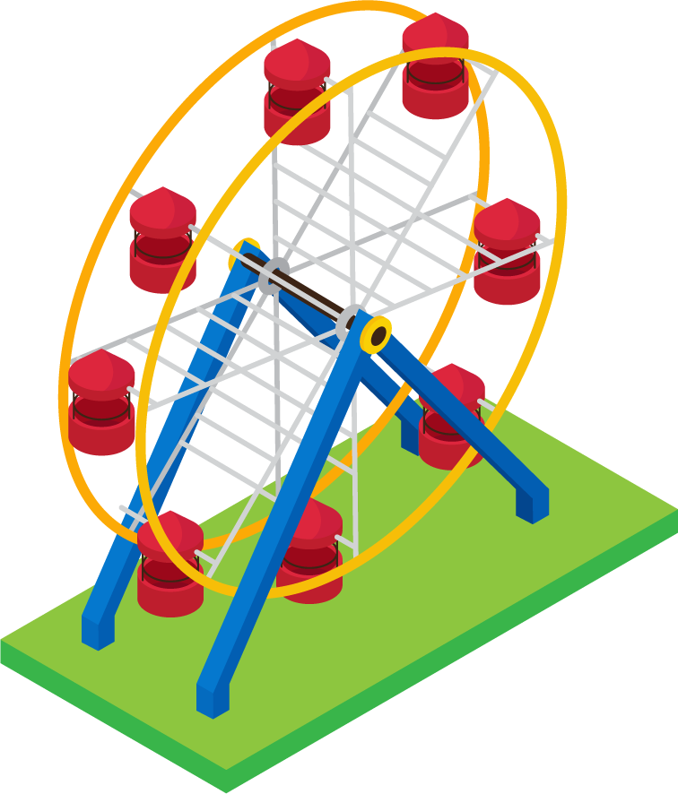 colorful isometric amusement park with a vibrant ferris wheel and lively attractions