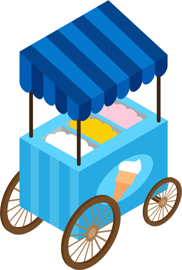 colorful isometric amusement park ice cream cart with delicious treats for summer fun