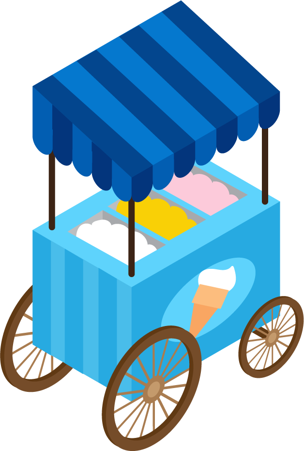 colorful isometric amusement park ice cream cart with delicious treats for summer fun