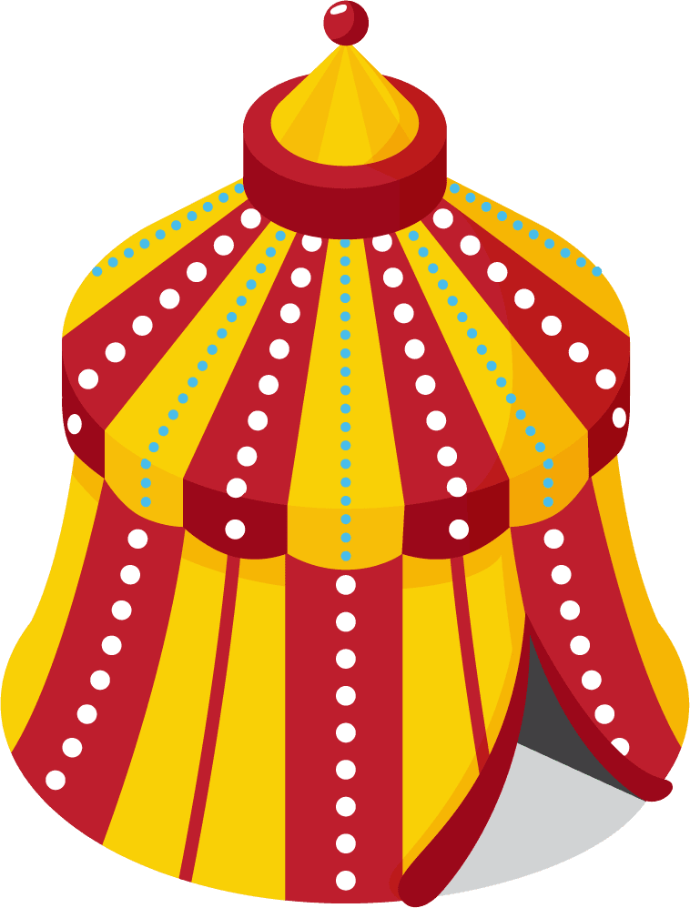 colorful isometric amusement park featuring vibrant tents and fun attractions for family enjoyment