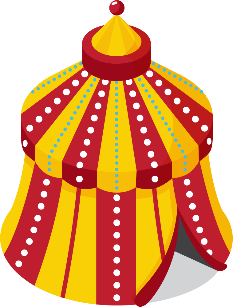 colorful isometric amusement park featuring vibrant tents and fun attractions for family enjoyment
