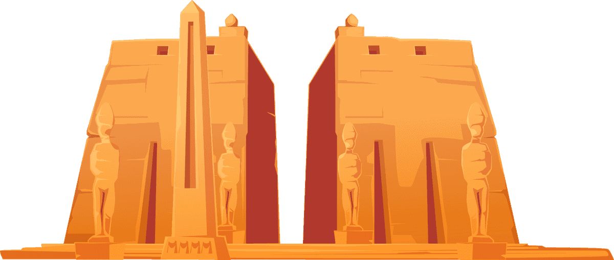 greatest ancient egyptian monuments illustration featuring iconic temples and sculptures for educational purposes