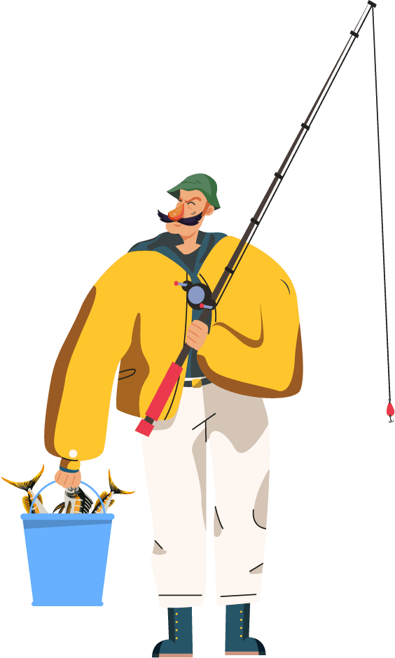 angler fishers icons colored cartoon characters sketch