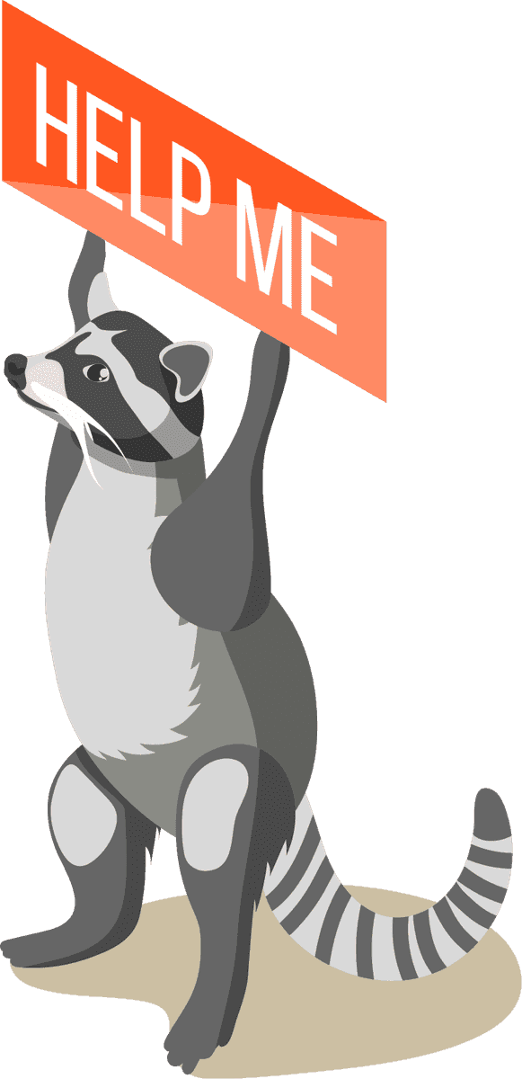 animal care volunteers isometric icons featuring raccoon asking for help and support