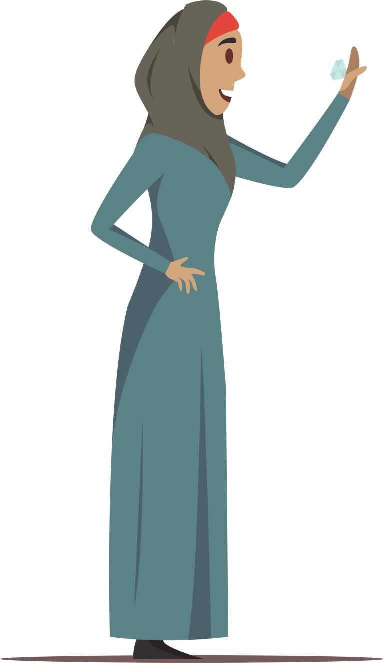 standing working arabic woman illustration in traditional attire for creative projects