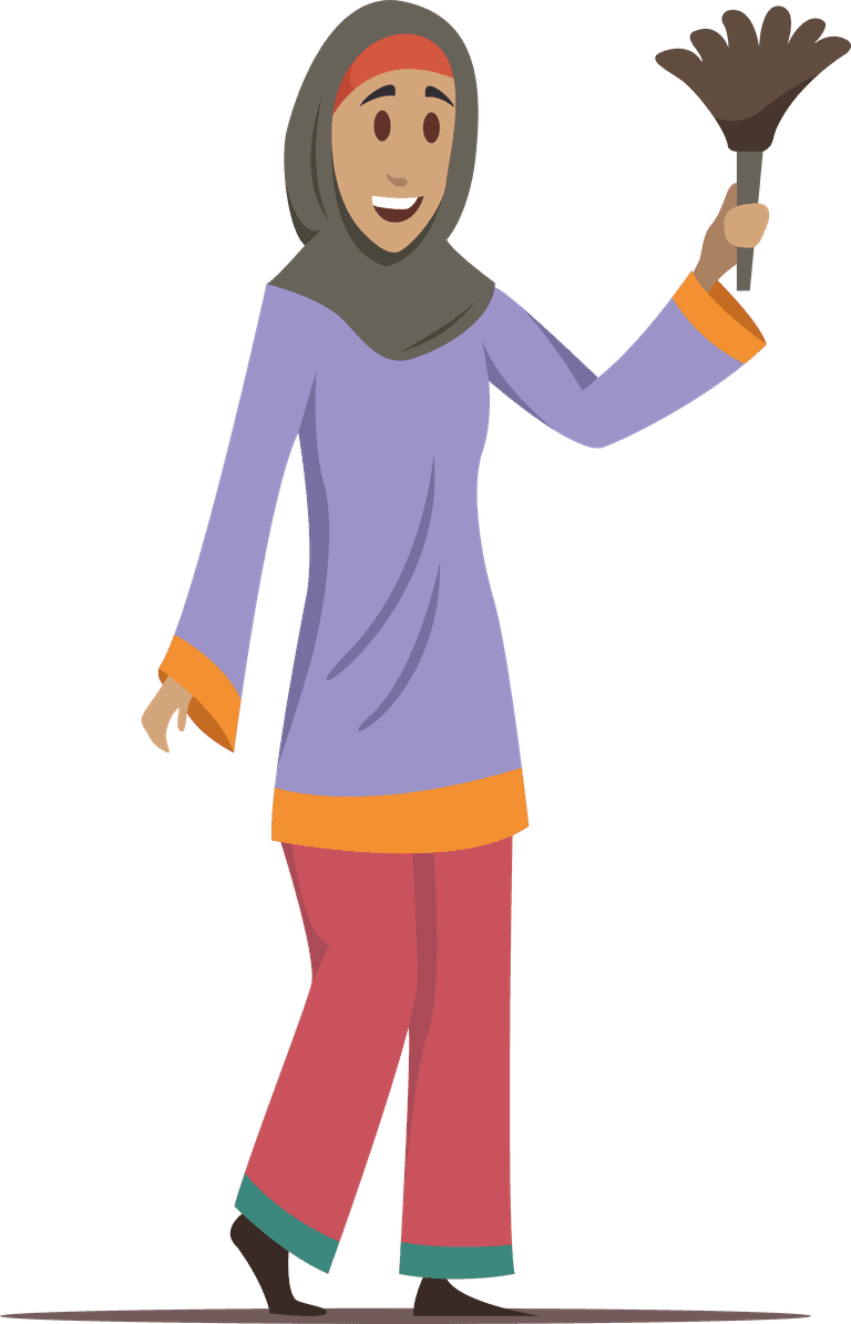 standing working arabic woman illustration with cheerful expression and modern attire