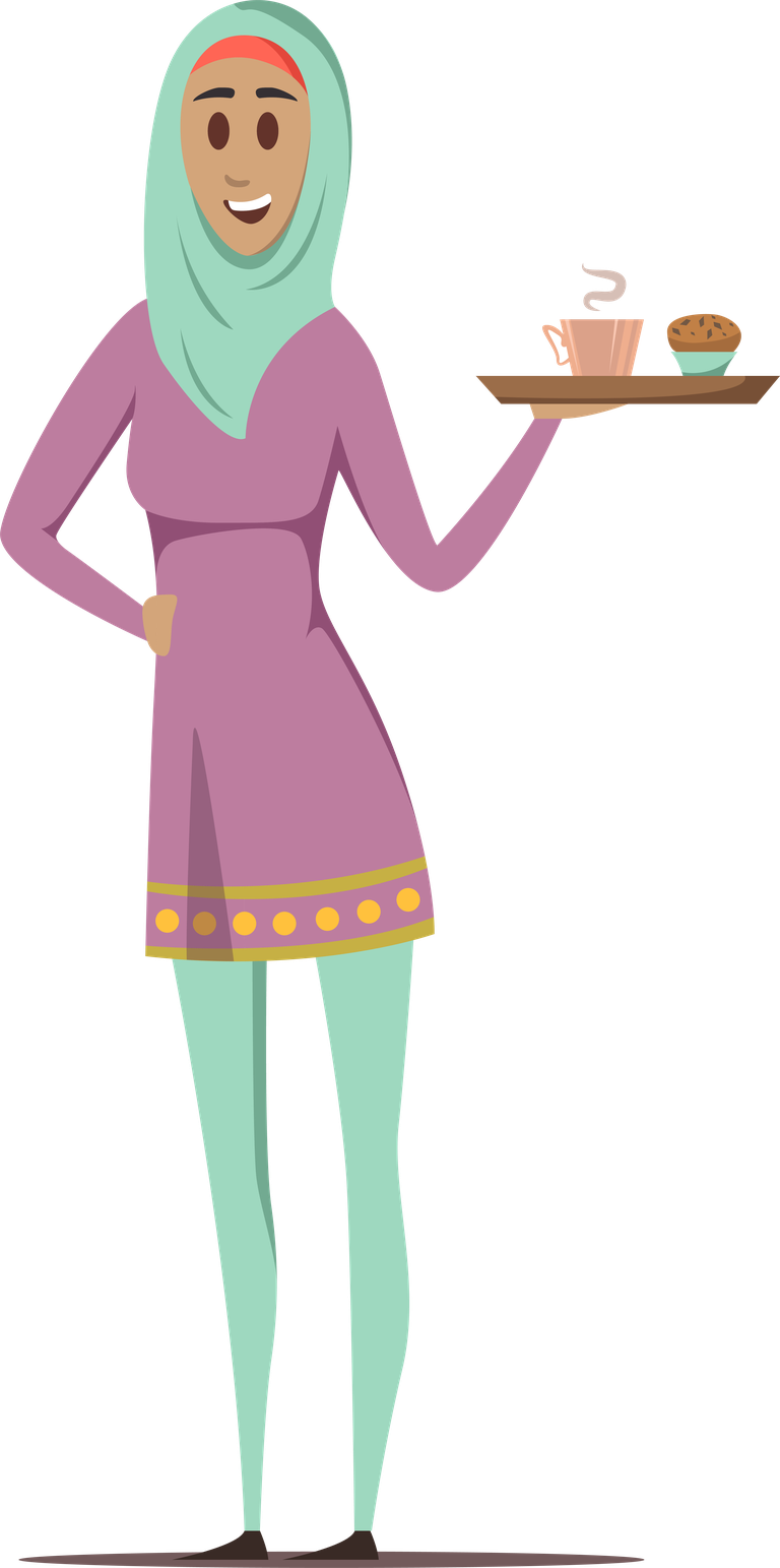 standing working arabic woman illustration serving refreshments with style and charm