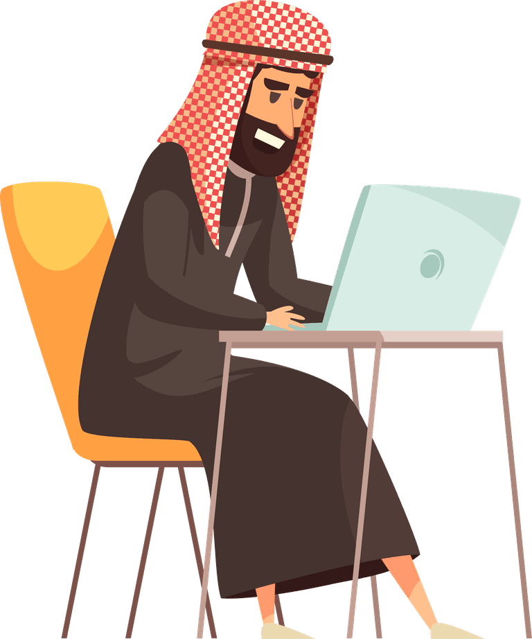 arabs family cartoon icons for remote work and digital communication