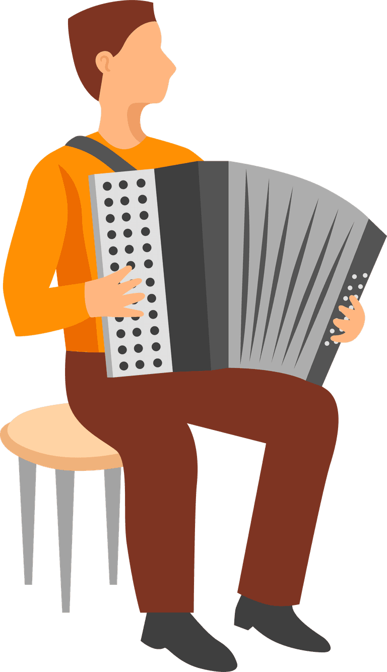 art artist people icons set featuring a musician playing the accordion on a chair