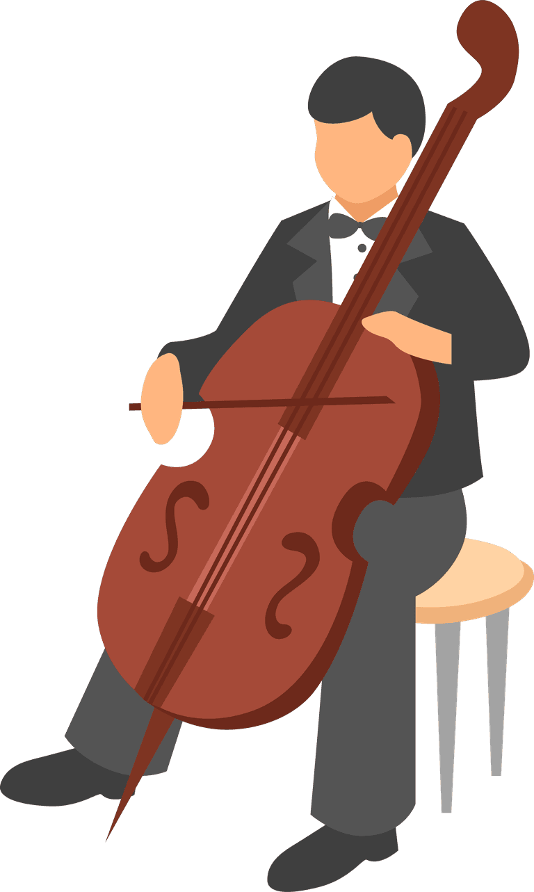 art artist people icons set featuring professional cellist in tuxedo playing music