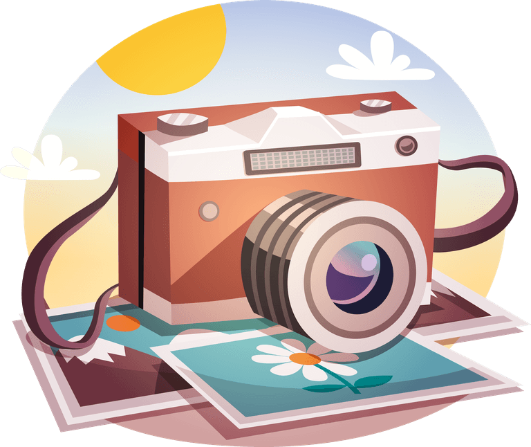 art arts round compositions set featuring a vintage camera and photo memories for creative projects