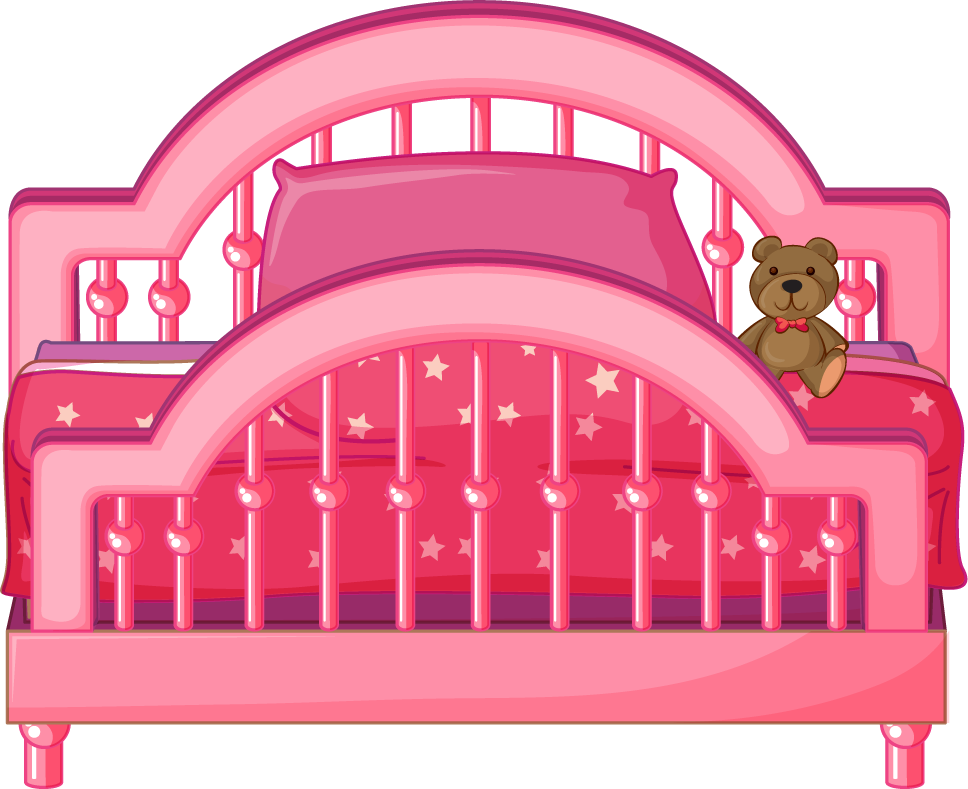 art bed illustration different bed styles with teddy bear and pink colors