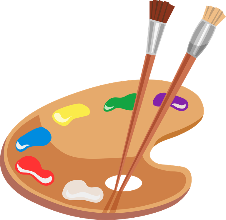 art culture arts set featuring a classic painter's palette with vibrant paint colors and brushes