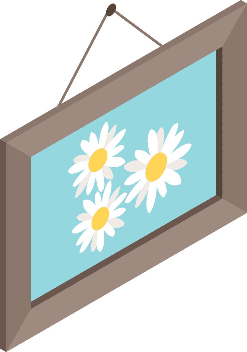 art photo design studio isometric floral illustration hanging on wall for bright decor