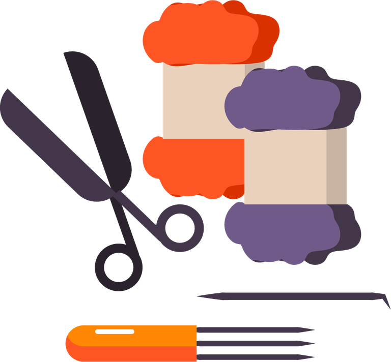 art tools materials icon painting featuring scissors, yarn, and a crochet hook for creative projects