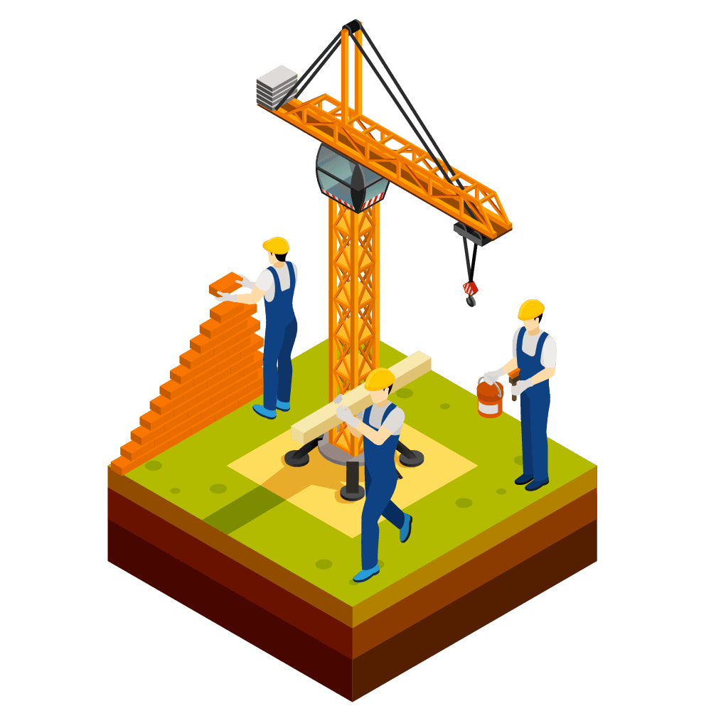 isometric construction site illustration bustling work in progress