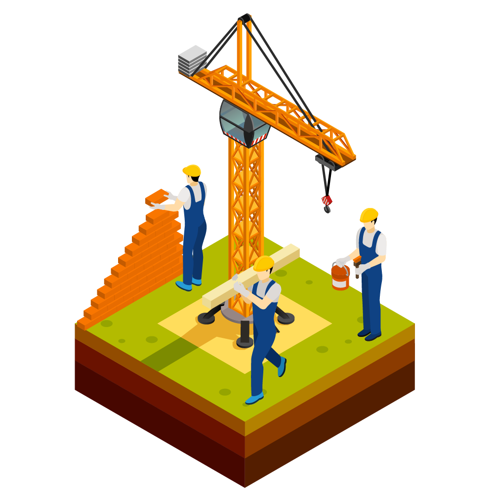 isometric construction site illustration bustling work in progress