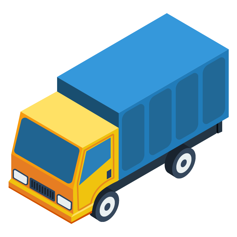 blue and yellow cargo truck isometric illustration