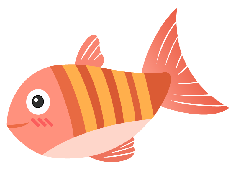 playful red fish with yellow stripes illustration