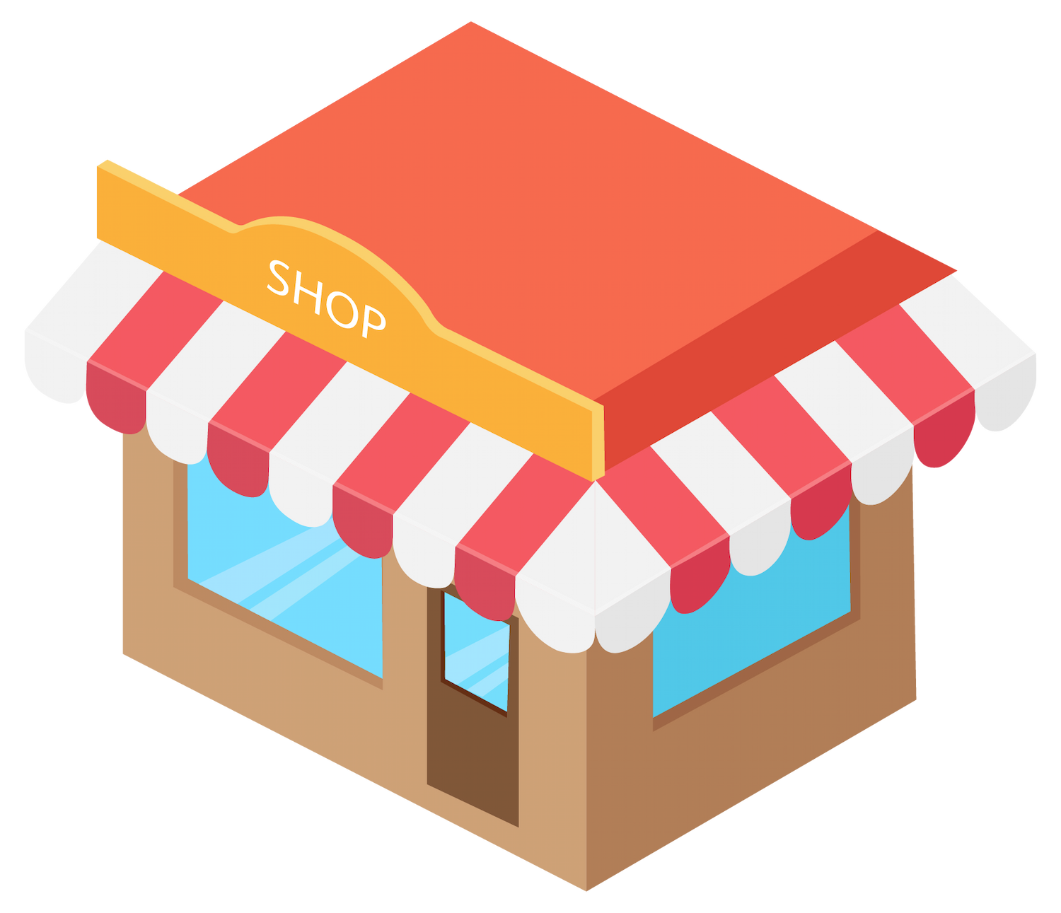 isometric striped awning shop summer storefront