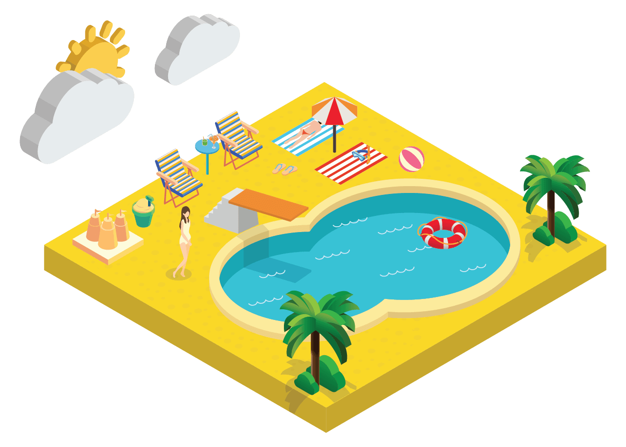 relaxing poolside vibes isometric pool illustration