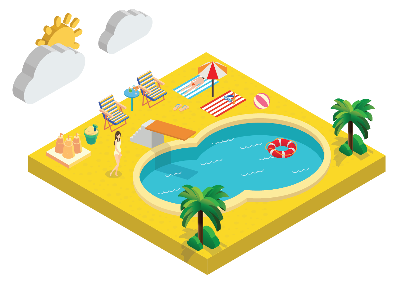 relaxing poolside vibes isometric pool illustration