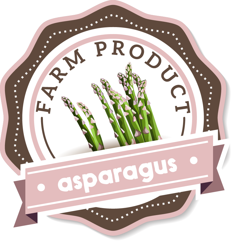 asparagus farmproduct brown pink white label with fresh asparagus illustration