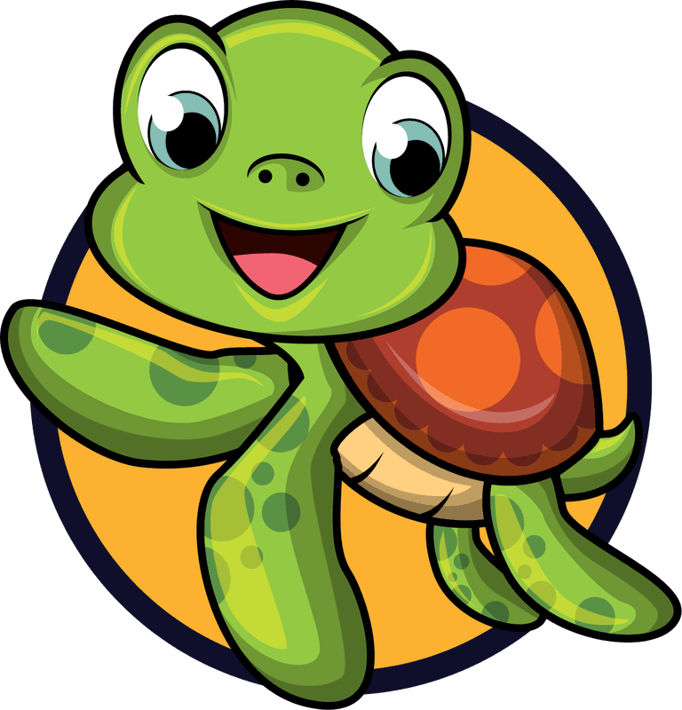 cute asset green turtle cartoon character for kids’ educational content and games