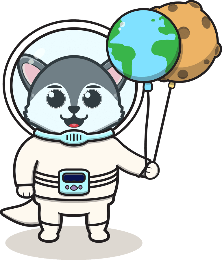 astronaut dog illustration of cute wolf with an astronaut costume