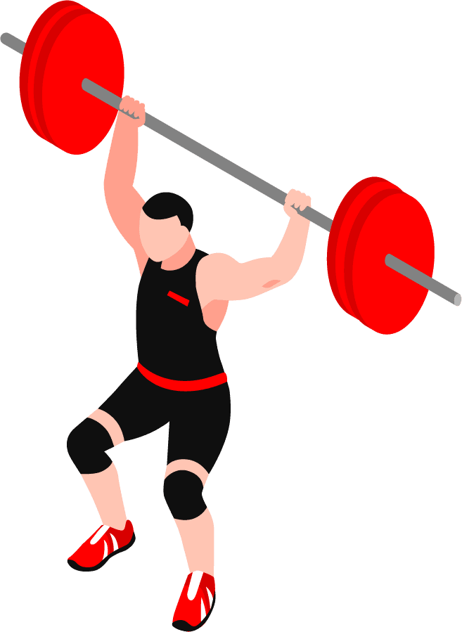 athlete sport isometric set featuring weightlifter in action with vibrant colors and dynamic style