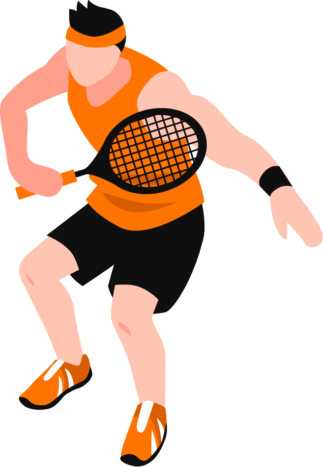 athlete sport isometric set featuring dynamic tennis player in vibrant orange attire