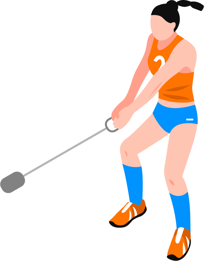 athlete sport isometric set showcasing active female hammer thrower in vibrant colors