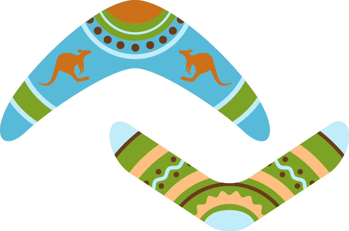 australian traditional symbols and objects featuring colorful boomerangs and cultural patterns