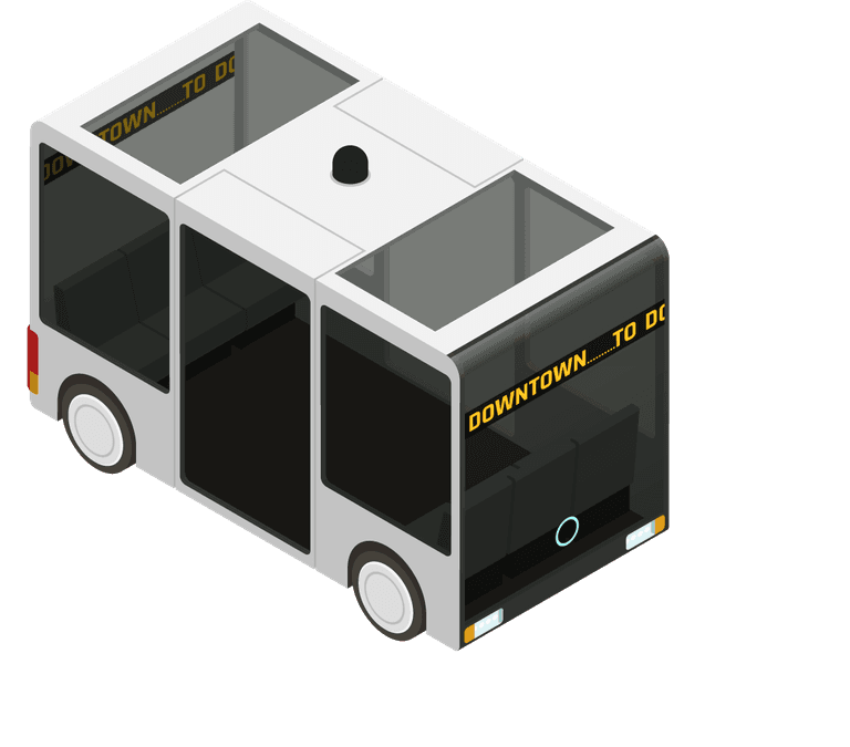 autonomous vehicles isometric icons featuring a modern shuttle bus for urban transport
