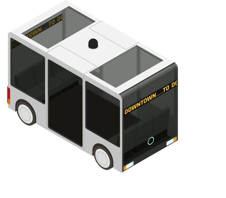 autonomous vehicles isometric icons featuring a modern shuttle bus for urban transport