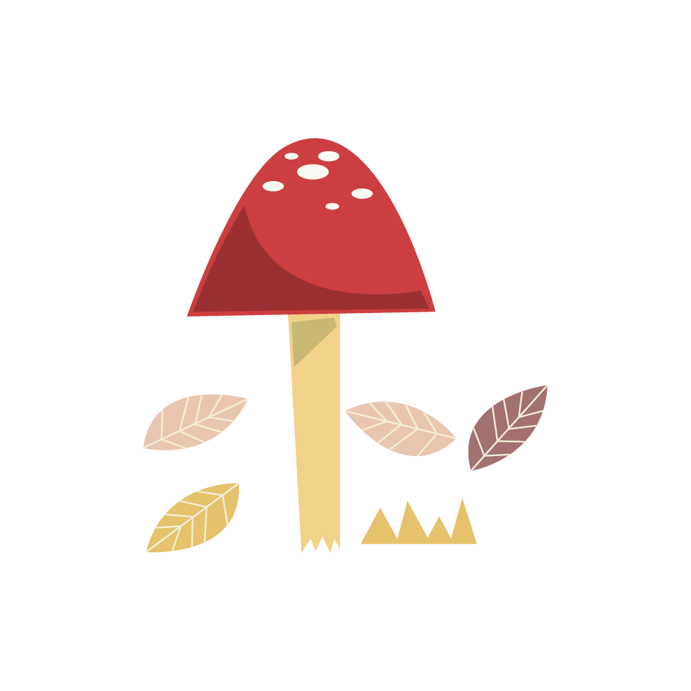 autumn animal and plant illustrations featuring whimsical mushrooms and colorful leaves