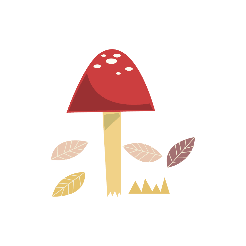 autumn animal and plant illustrations featuring whimsical mushrooms and colorful leaves
