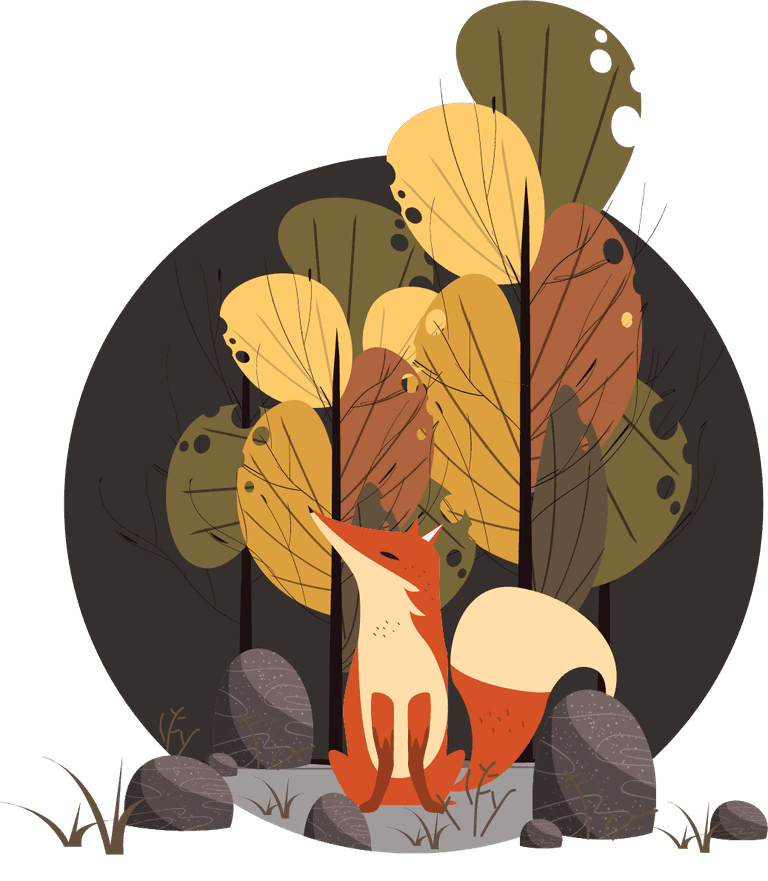 autumn icons classic colorful collection featuring playful foxes and vibrant foliage