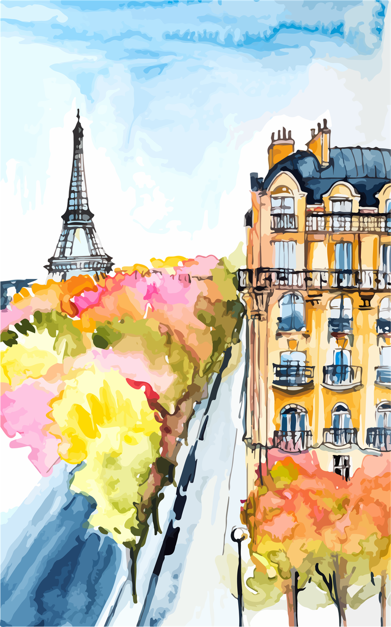 autumn print paris eiffel tower watercolor