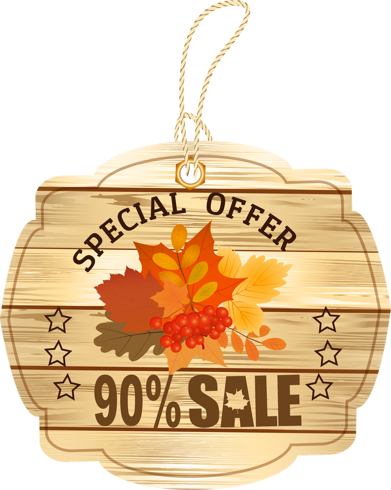 autumn sale wooden tags vector featuring special offer and vibrant foliage decorations