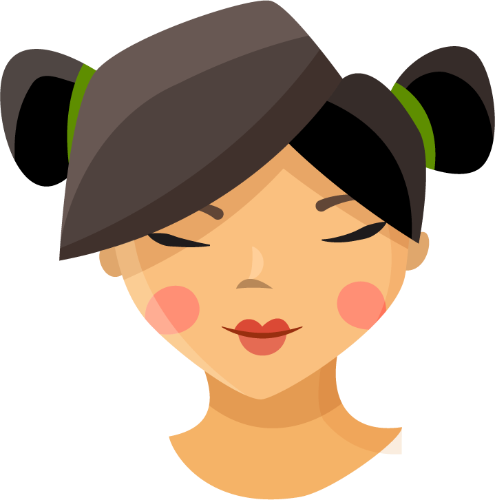 cartoon style avatar illustration of a cheerful girl with pigtails and colorful accessories